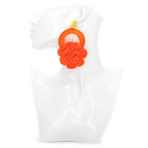 Nando Medina Earrings: Orange Crochet Rose - Libia Collection